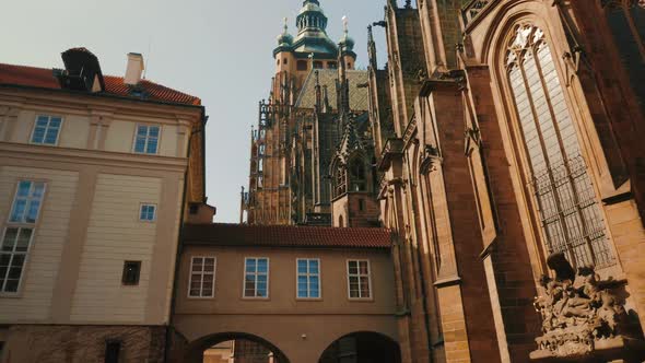 Panning Shot of St Vitus Cathedral on a Sunny Day