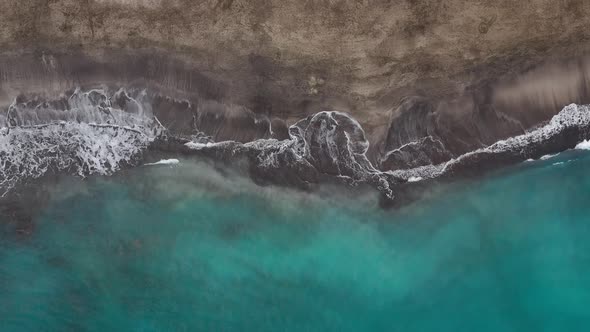 Top View of the Desert Black Beach on the Atlantic Ocean