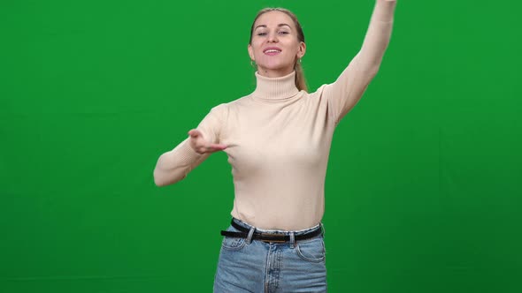 Joyful Happy Young Woman Sending Air Kisses on Green Screen