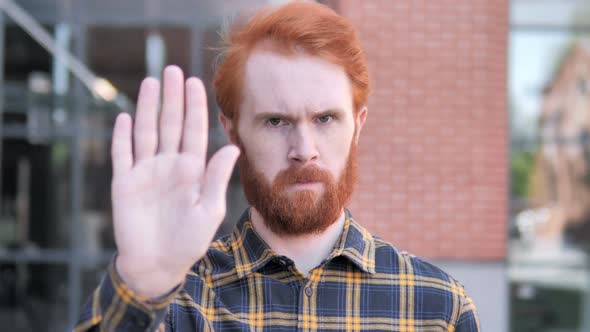 No Stop Gesture By Redhead Beard Young Man