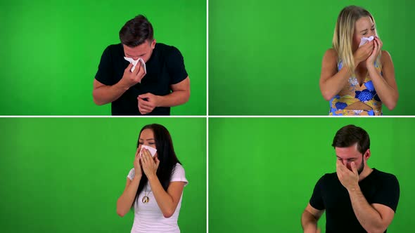  Compilation (Montage) - People Use Handkerchief on Nose - Green Screen Studio