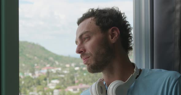 Thoughtful Man Stressed Looking Away