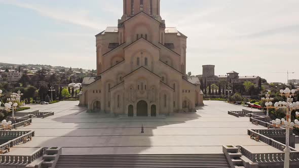Slwo Motion Rising View Of Orthodox Holy Trinity Cathedral In Tbilisi