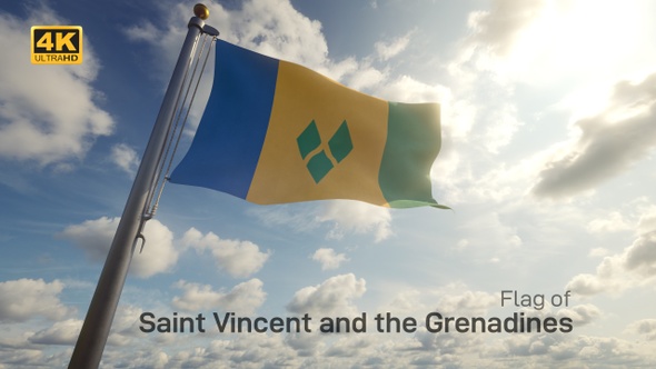 Saint Vincent and the Grenadines Flag on a Flagpole - 4K