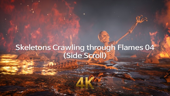 Skeletons Crawling through Flames 4K 04(Side Scroll)