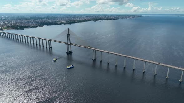 Landmark Cable Bridge at downtown Manaus Amazonas Brazil.