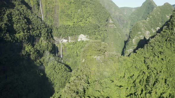 Aerial view of waterfall in Ponta Delgada, Azores, Portugal.