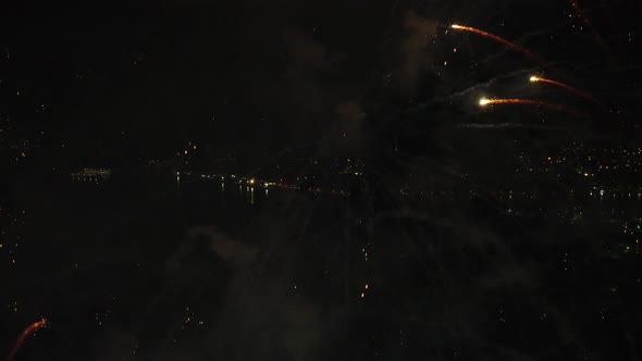 Fireworks Over the City Aerial View