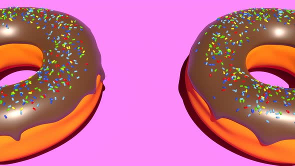 Colorful Chocolate Donut on Pink Background Able to Loop Seamless