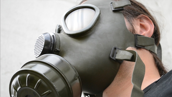 Bottom View of Gas Mask On alt