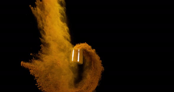 Turmeric, curcuma longa, Powder falling against Black Background, Indian Spice, Slow Motion 4K