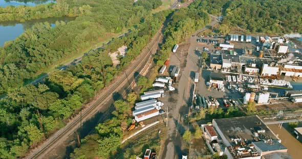 Aerial Panoramic View on of Industrial Zone Chemical Factory Production