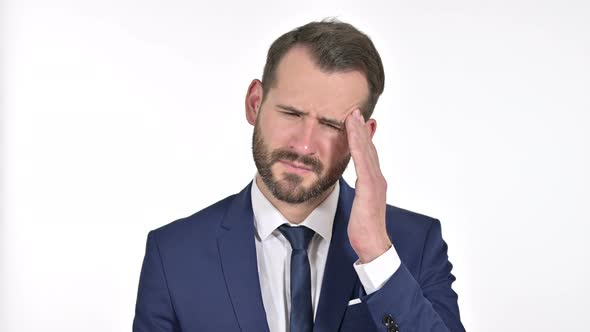 Tired Businessman Having Headache, White Background