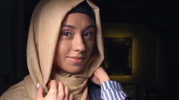 Young Islamic Woman in National Costume Posing for the Camera. Slow Motion