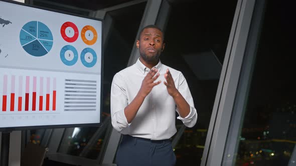 Young afro american man in strategic meeting presentation