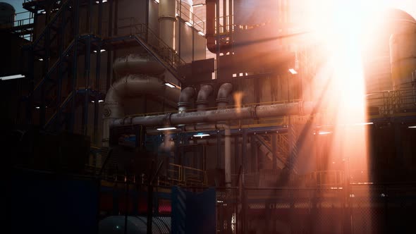 Oil Industry Refinery Factory at Sunset