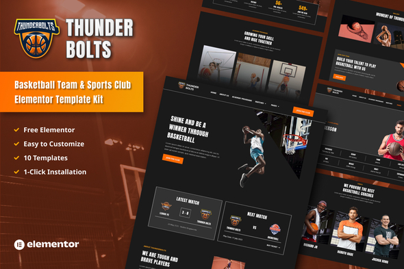 Thunderbolts - Basketball Team & Sports Club Elementor Template Kit