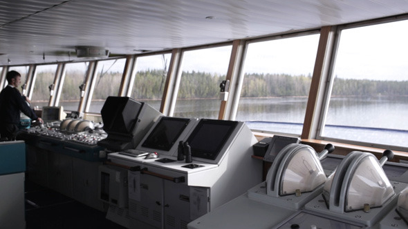 Navigation Officer Driving The Cruise Liner