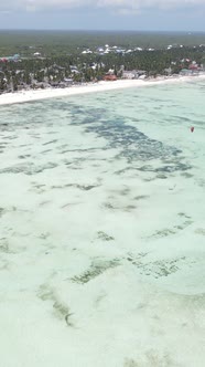 Tanzania  Vertical Video of Low Tide in the Ocean Near the Coast of Zanzibar Slow Motion