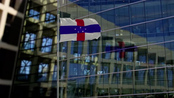 Netherlands Antilles Flag Waving On A Skyscraper Building