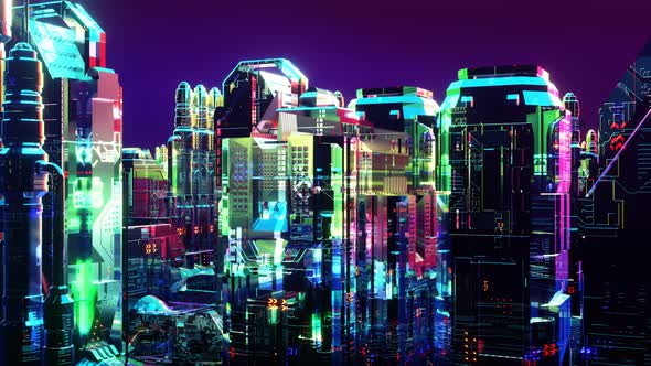 Bright Shimmering Futuristic Night Neon City