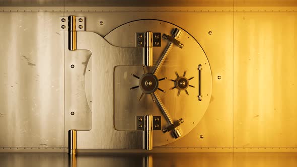 Bank Vault doors opening with a green screen inside. Safe for money, gold.