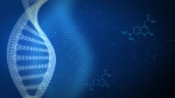 Abstract glittering DNA double helix with depth of field  Science Hud 3D.