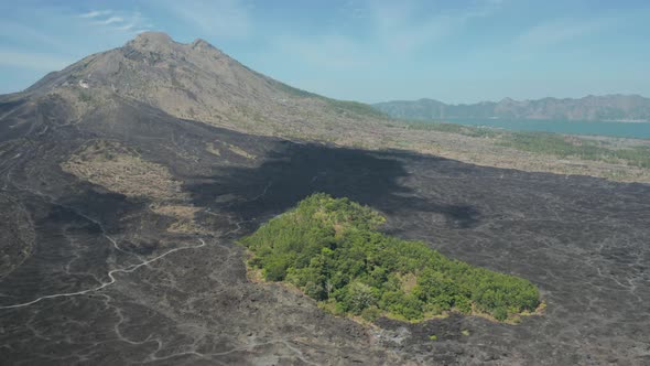 Aerial drone view of a volcanic landscape