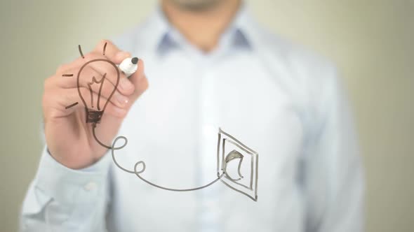 Concept of New Idea, Businessman Writing on Transparent Screen