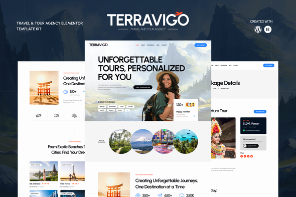 TerraviGo – Modern Travel & Tour Agency Elementor Template kit – 0 Sold!