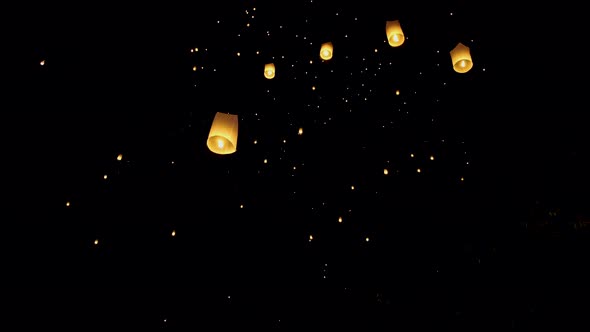 Chiang Mai Thailand White Lantern in the Sky for the Loi Krathong or Yee Peng Festival