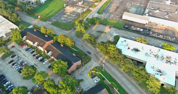 Aerial View of Busines Small Plaza District in Houston Texas US