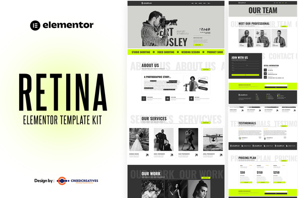 Retina – Photography & Videography Agency Elementor Pro Template Kit – 0 Sold!