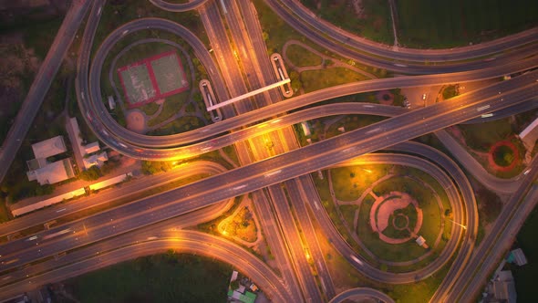 4K : Aerial hyperlapse drone shot of fast moving Highway road.