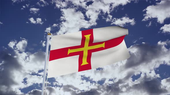 Guernsey Flag With Sky 4k