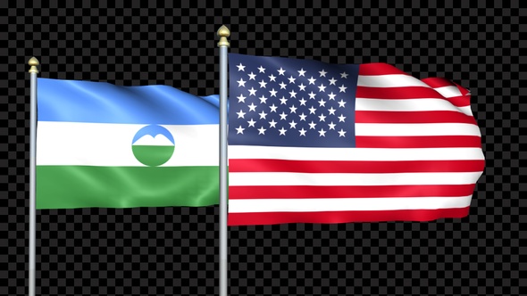 Kabardino-Balkaria And United States Two Countries Flags Waving