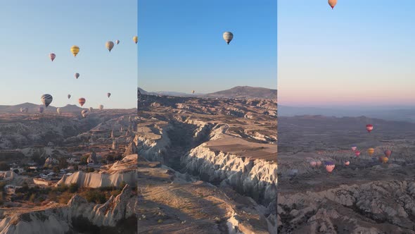 Threeinone Vertical Video  Flight of Balloons in Cappadocia Turkey