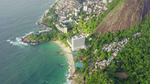 Aerial view of Ipanema beach and favelas , Brazil