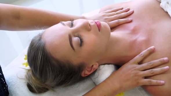 Woman Gets Shoulder Massage Spa By Therapist