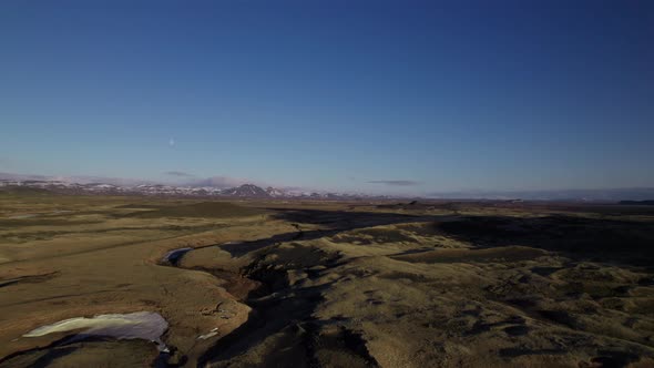 Pedestal Up Shot Showing Vast Landscape in Iceland to the Snowy Mountain Range