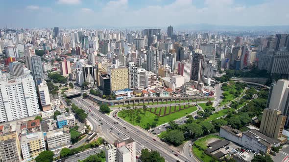 Intersection East Radial highway road and May 23 Avenue at downtown Sao Paulo