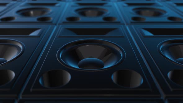 4K Close Up Blue Audio Speakers Background Seamless Loop V2