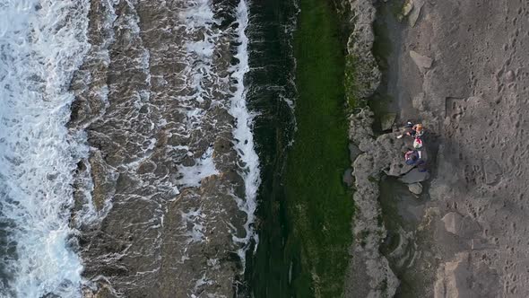 Texture of the rocky shore Aerial View 4 K