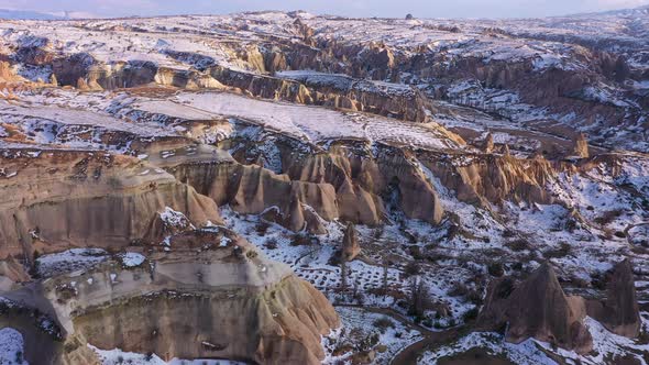 Rock Formations of Cappadocia in Winter on Sunny Day