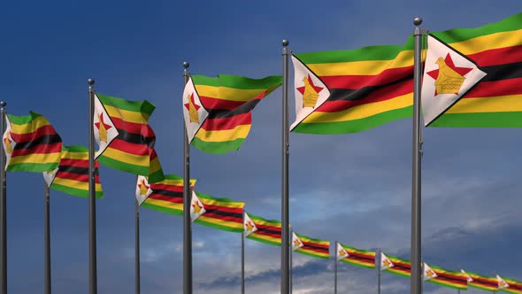 The Zimbabwe Flags Waving In The Wind  4K