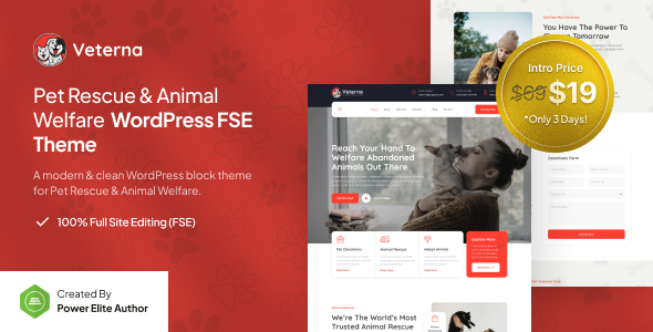 Veterna – Pet Rescue & Animal Welfare FSE WordPress Theme – 0 Sold!