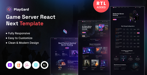 Playgard – Game Hosting Server Website React Next template – 0 Sold!