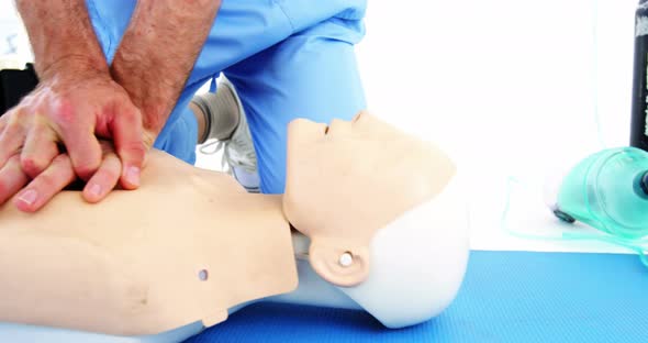 Male paramedic during cardiopulmonary resuscitation training
