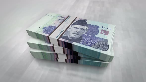 Pakistani rupee money banknote pile packs