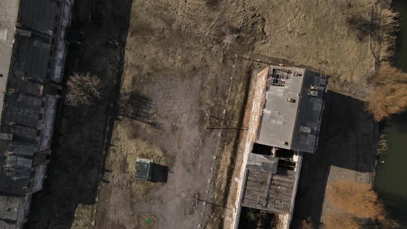 Flight Over Destroyed Old Buildings.